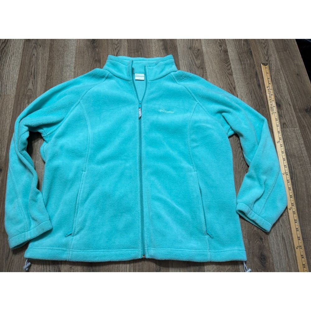 Columbia Sweater, Women's Size 2X, Green, Full Zip, Fleece, Long Sleeve